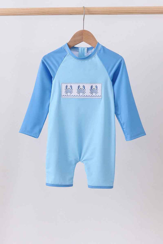 Blue crab embroidery one-piece swimsuit