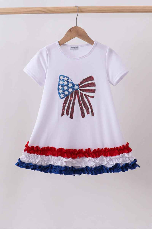 White bow sequin ruffle dress