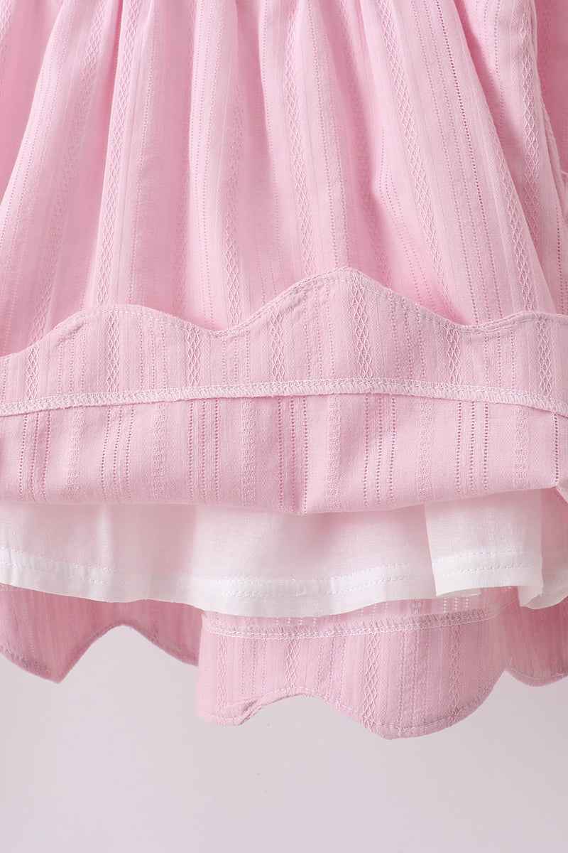 Pink fireworks flag smocked jacquard scalloped ruffle shorts set