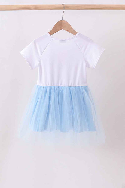 Blue bow star sequin tulle dress