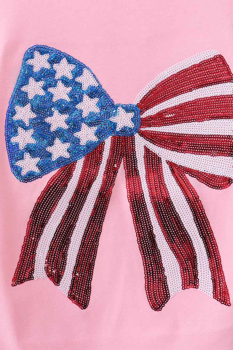 Pink flag bow sequin mom&me top