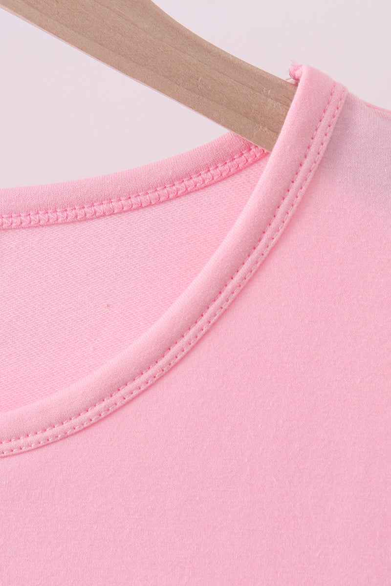 Pink flag bow sequin mom&me top