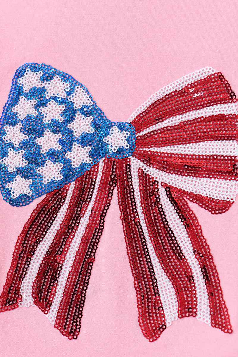 Pink flag bow sequin mom&me top