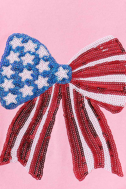 Pink flag bow sequin mom&me top