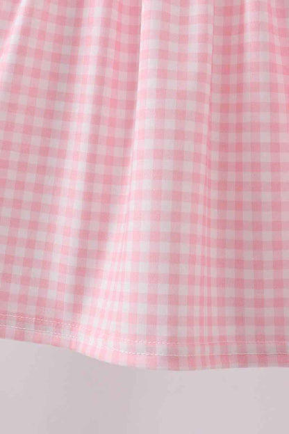 Pink flag embroidery gingham ruffle shorts set