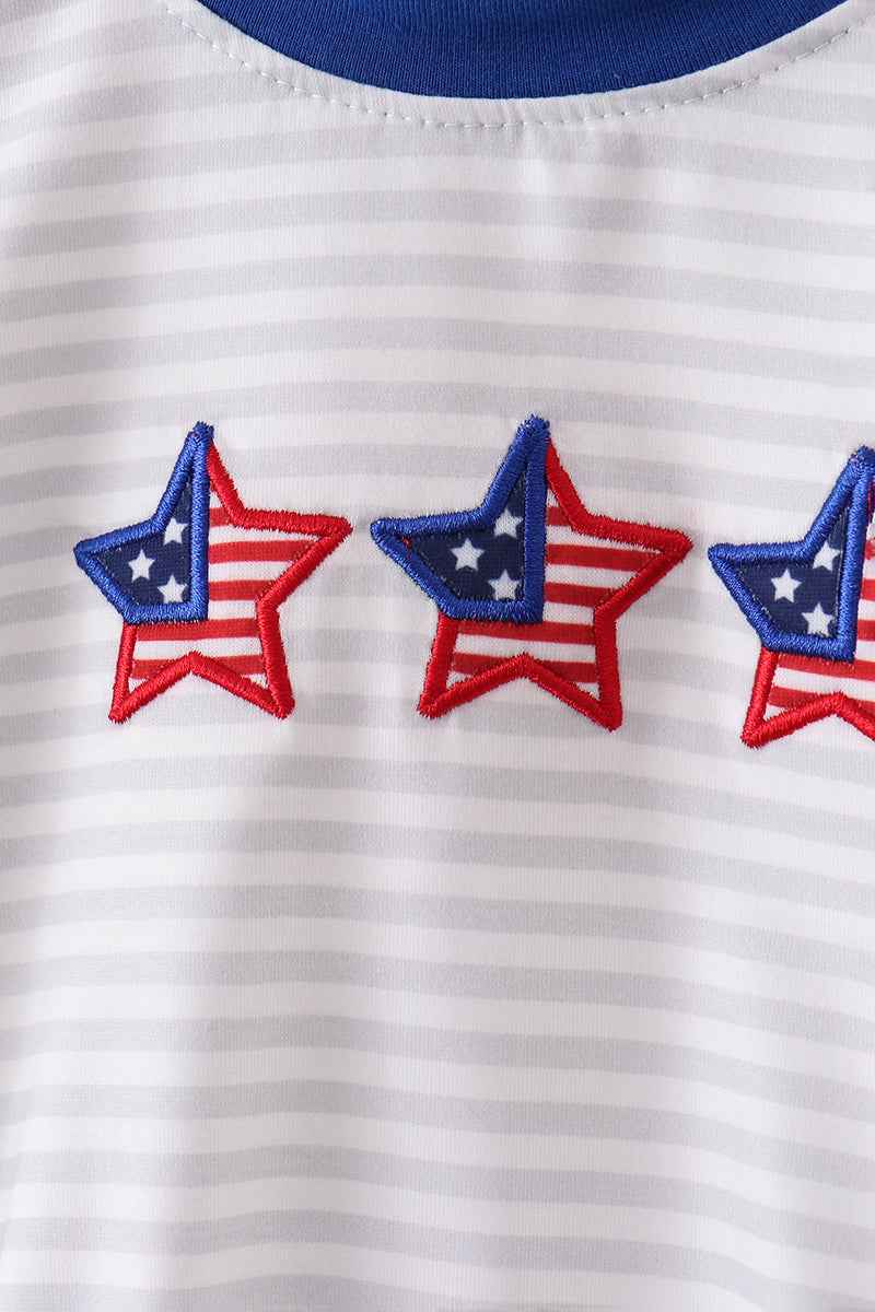 Navy bow applique stripe bubble