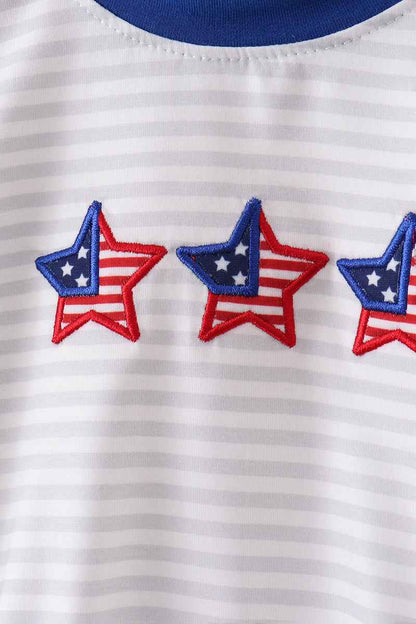 Navy bow applique stripe bubble