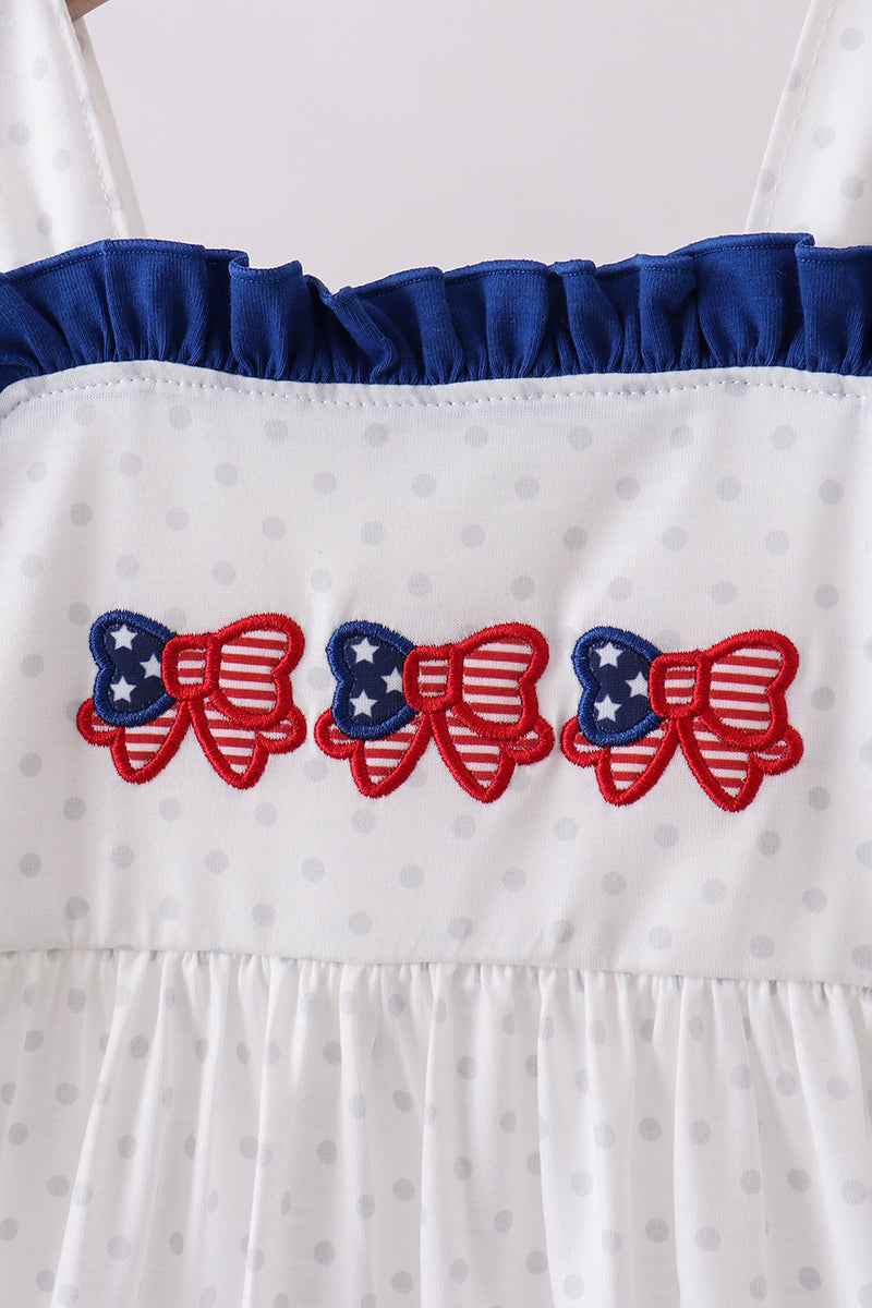 Navy bow applique ruffle dress
