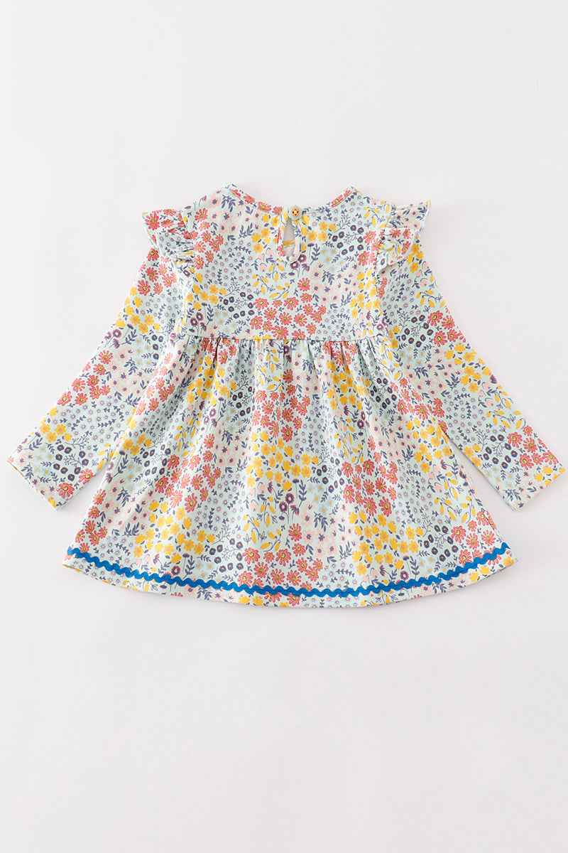 Blue floral print ruffle dress
