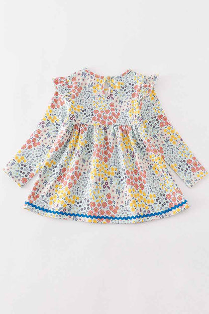Blue floral print ruffle dress
