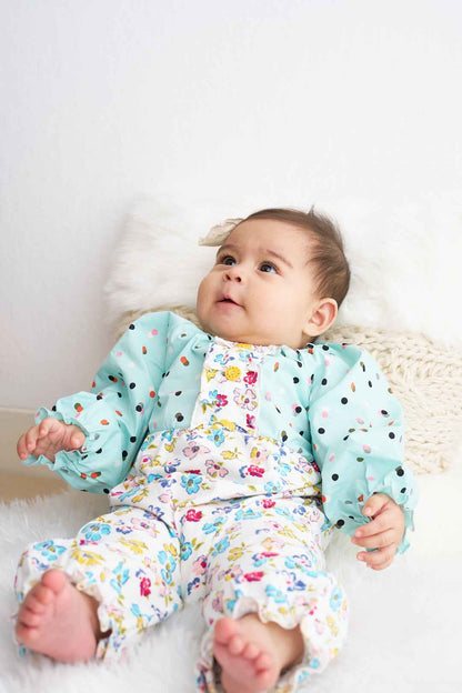 Platinum mint floral print girl romper