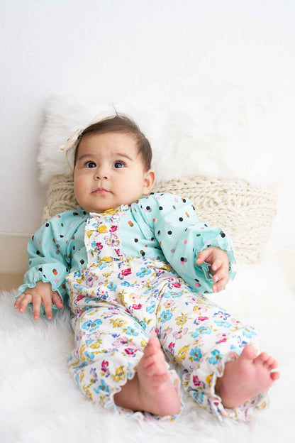 Platinum mint floral print girl romper