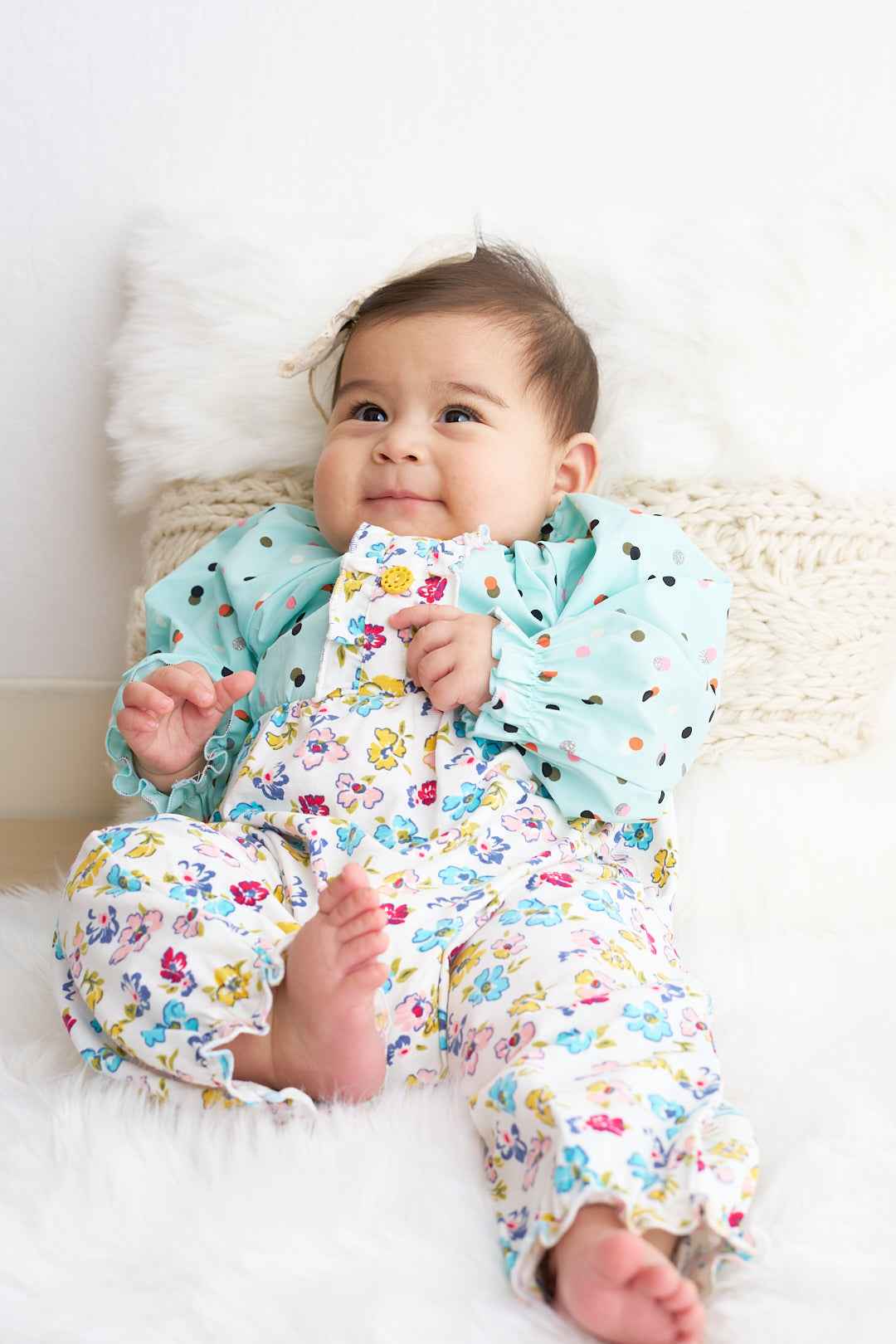 Platinum mint floral print girl romper