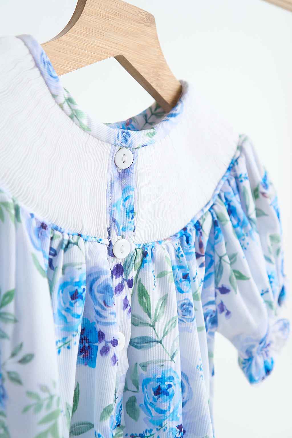 Blue rose hand smocked print romper