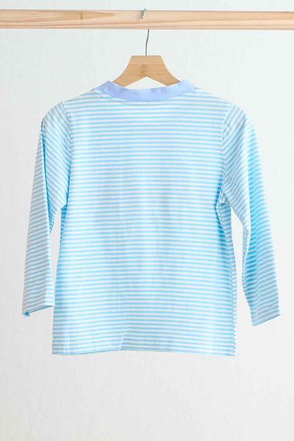Blue puppy hand smocked stripe top