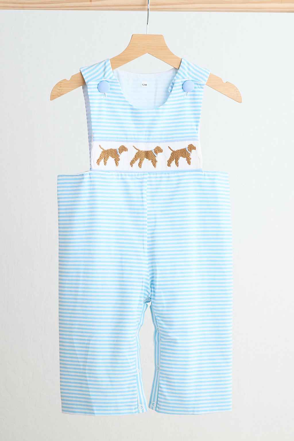 Blue puppy hand smocked stripe jonjon