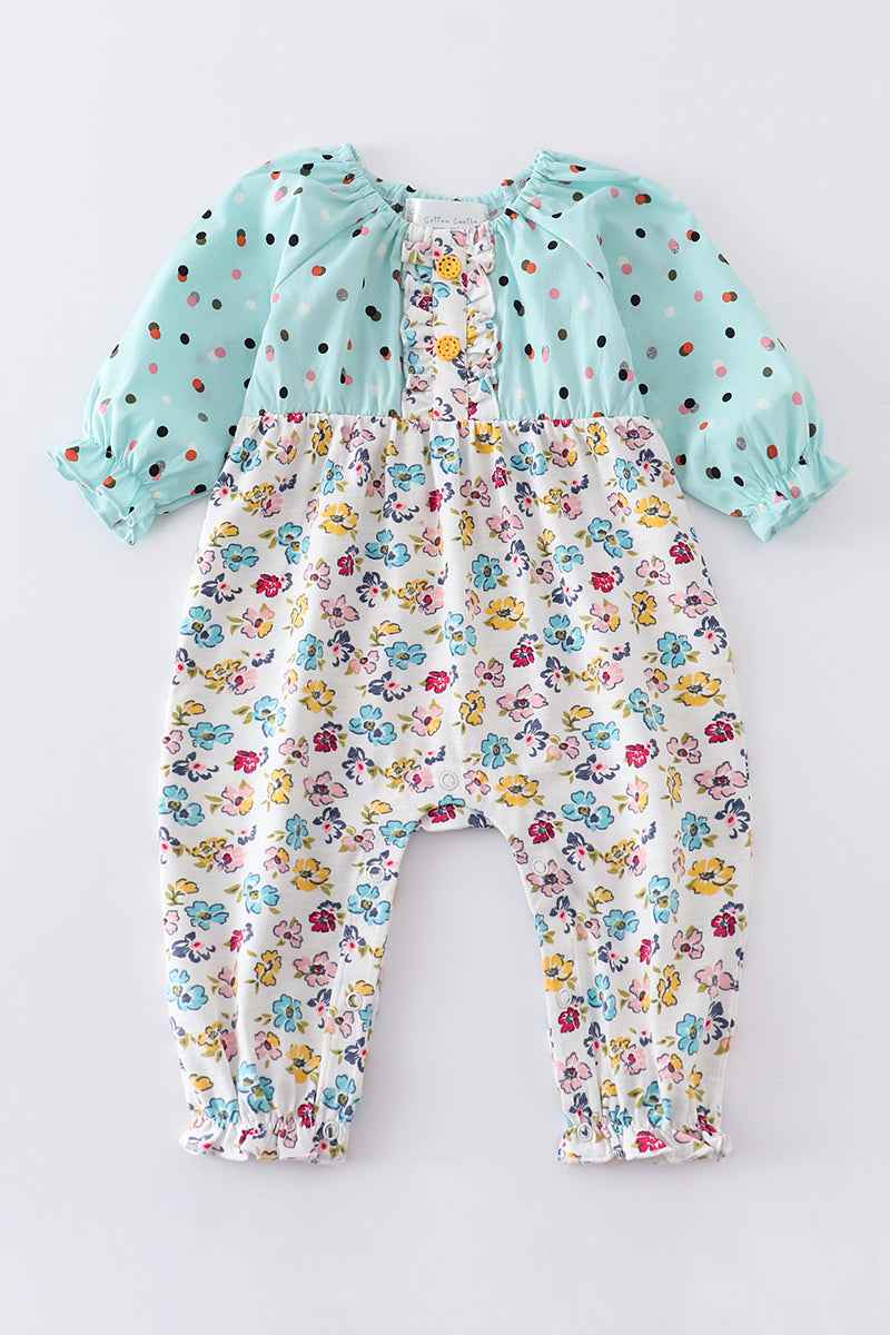 Platinum mint floral print girl romper