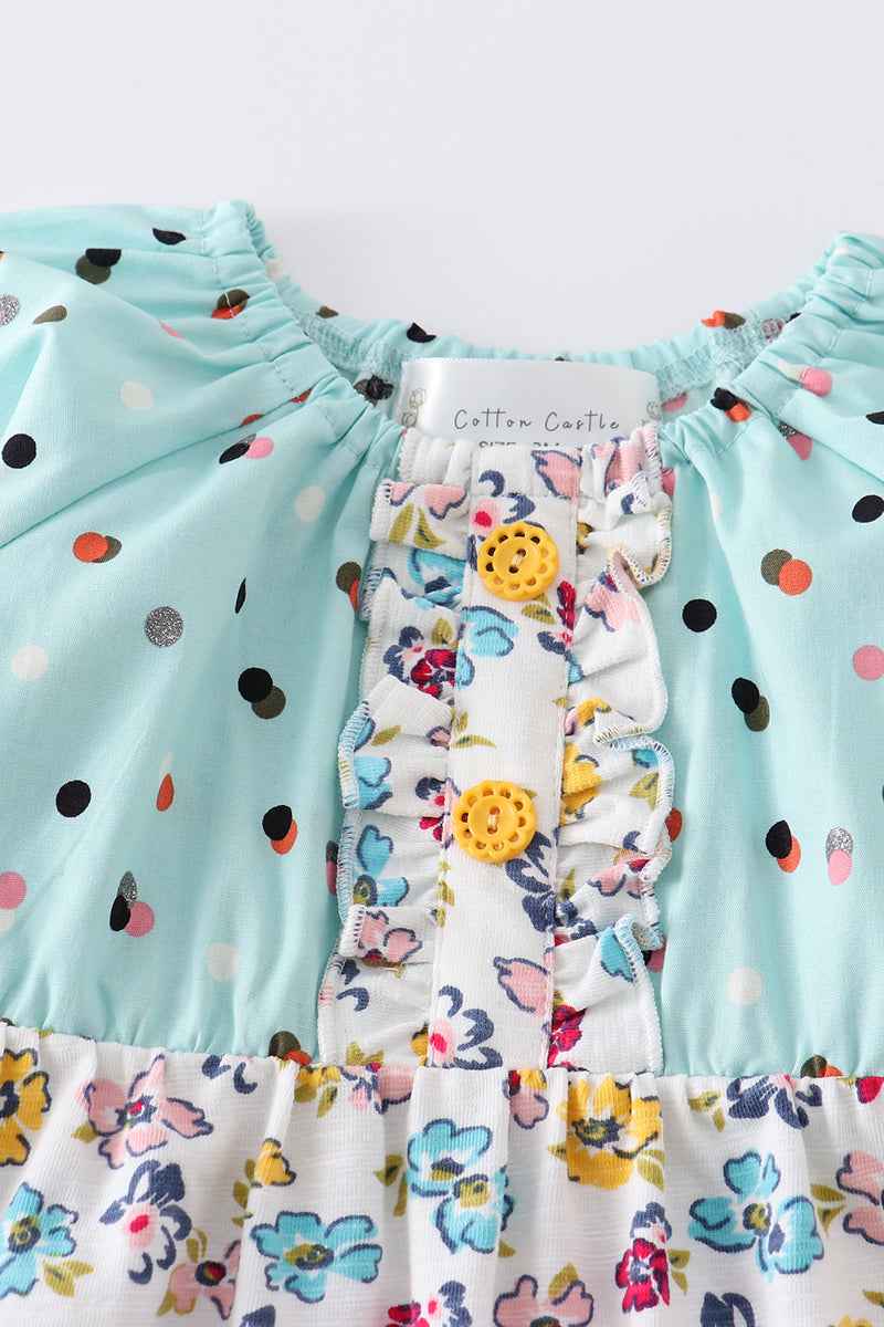Platinum mint floral print girl romper