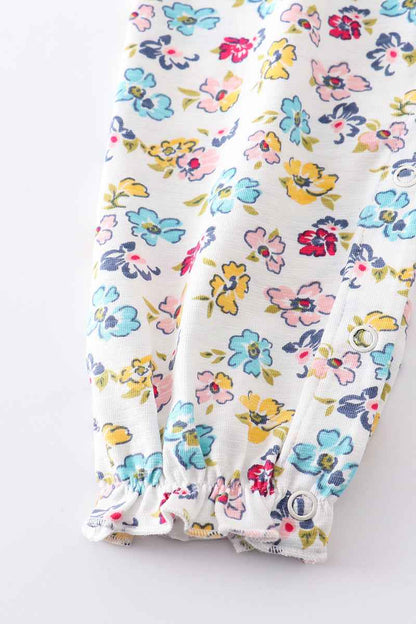 Platinum mint floral print girl romper