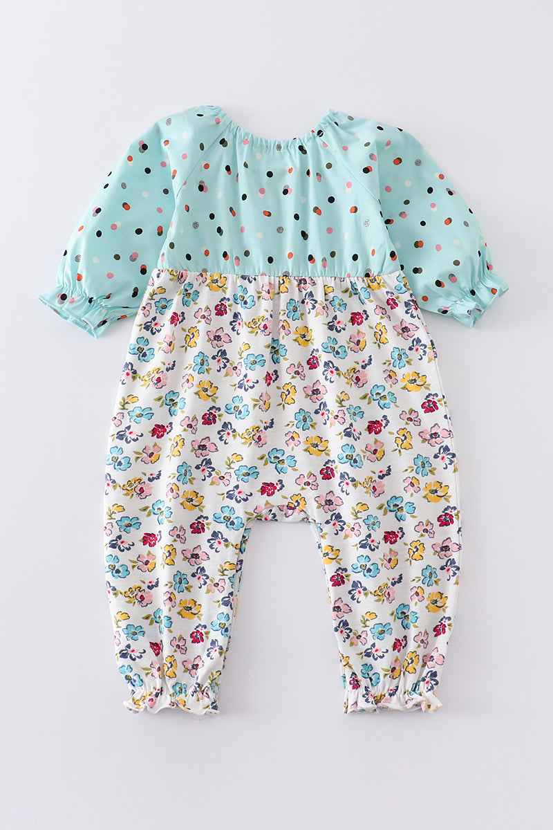 Platinum mint floral print girl romper