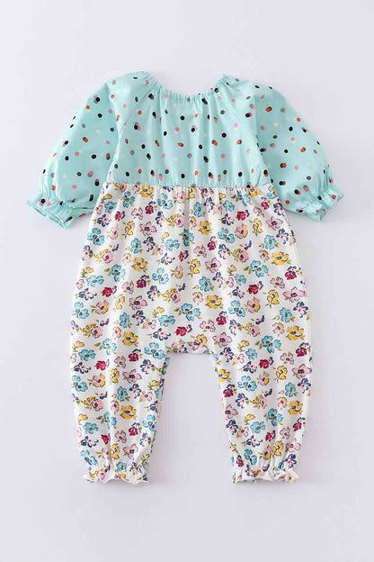 Platinum mint floral print girl romper