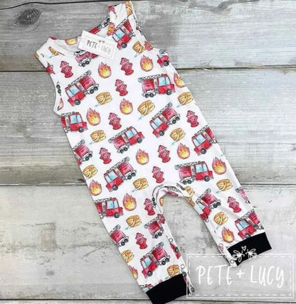 Fire Truck Boys Romper