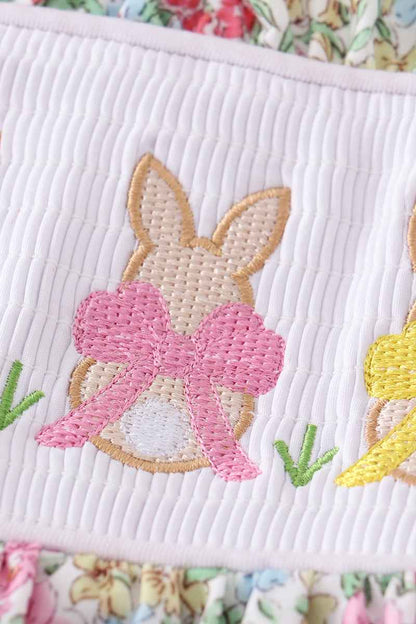 Floral print bunny embroidery smocked set