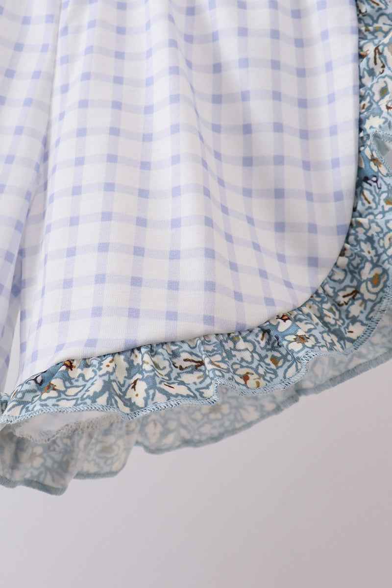 Floral puppy embroidery ruffle shorts set