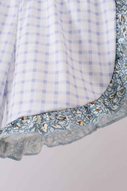 Floral puppy embroidery ruffle shorts set