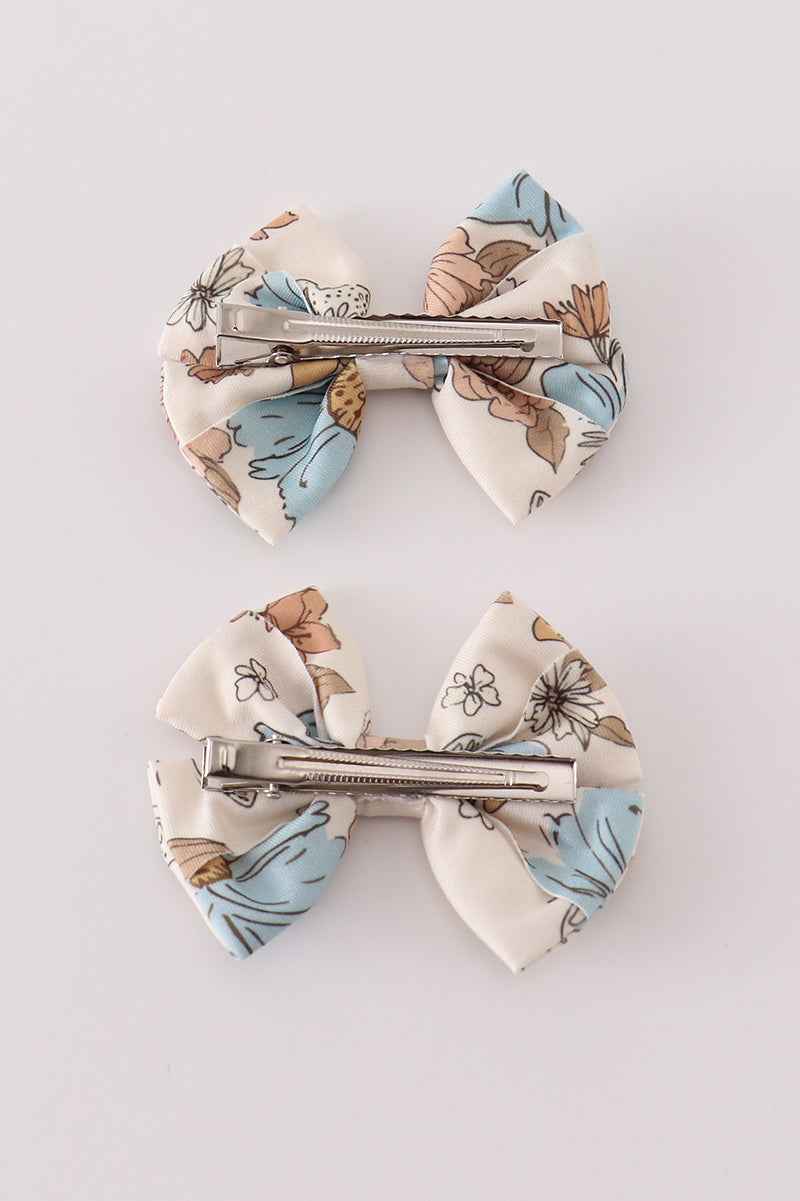 Floral print 2pc hair bow