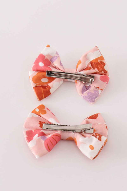 Pumpkin floral print 2pc hair bow