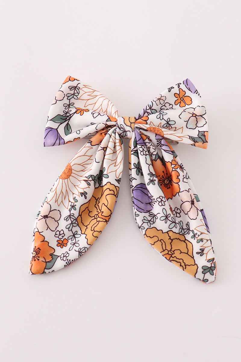 Coral floral print hair sailor bow