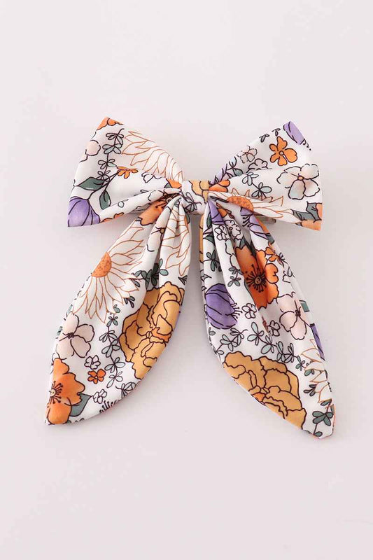 Coral floral print hair sailor bow