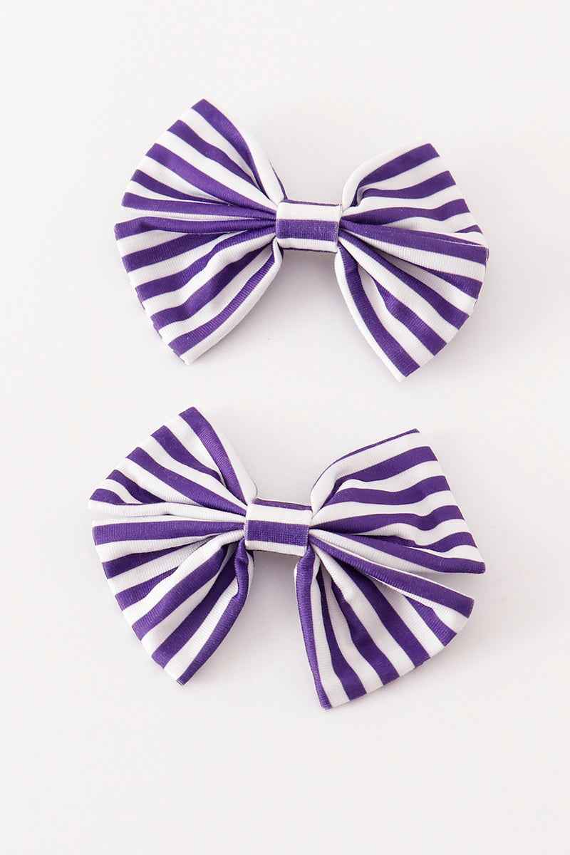 Purple stripe piggie hair bow