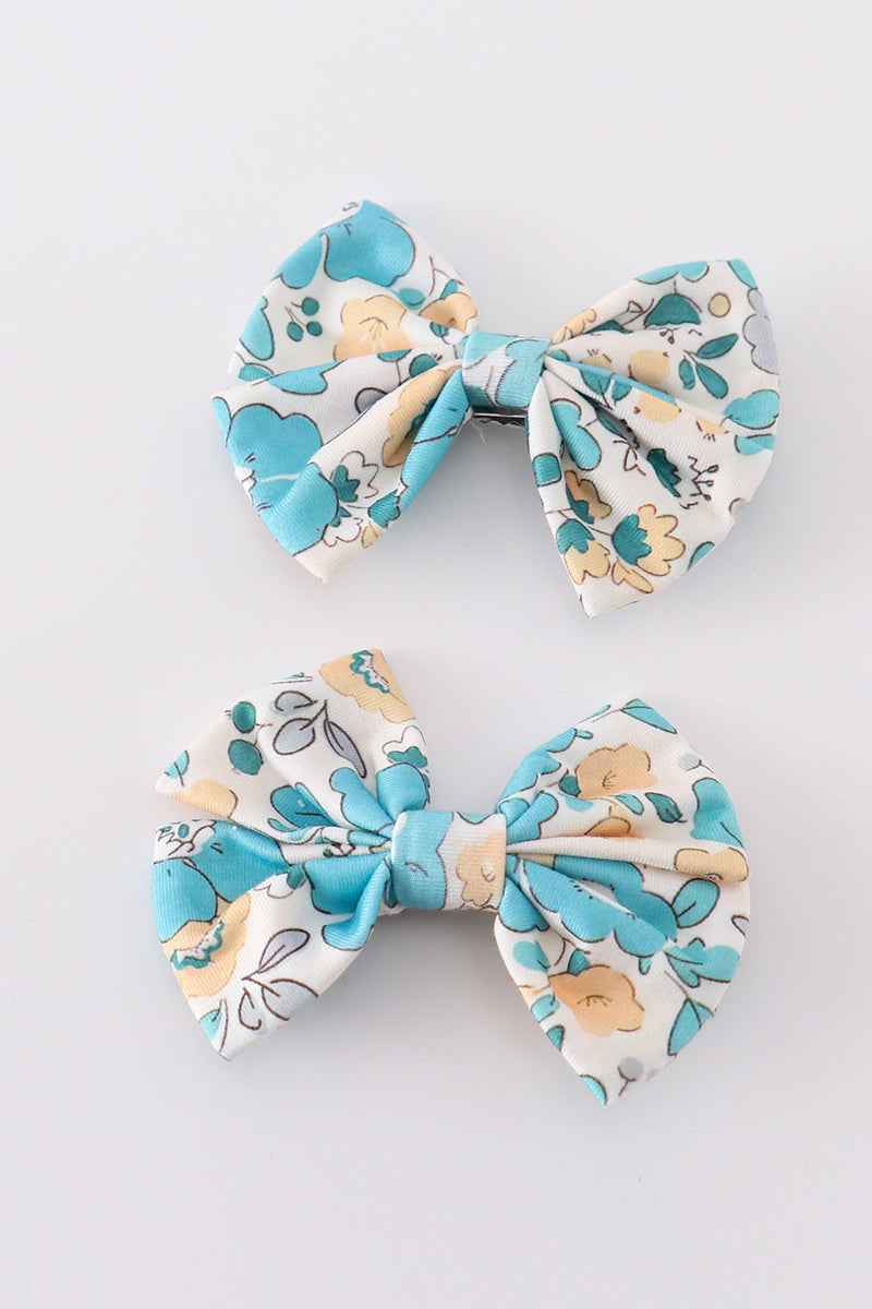 Blue aqua meadow girl piggie hair bow