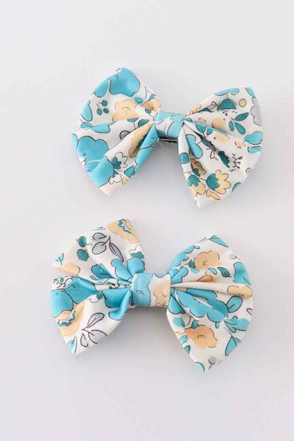 Blue aqua meadow girl piggie hair bow
