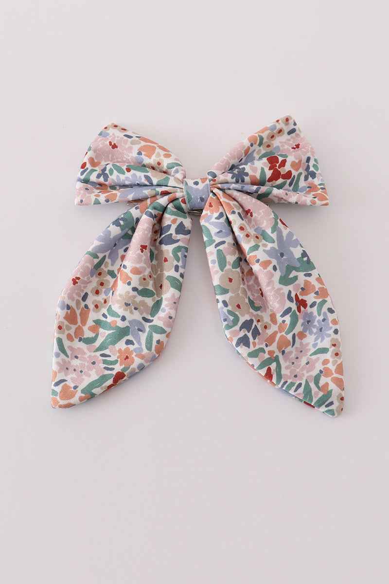 Blue floral print sailor bow