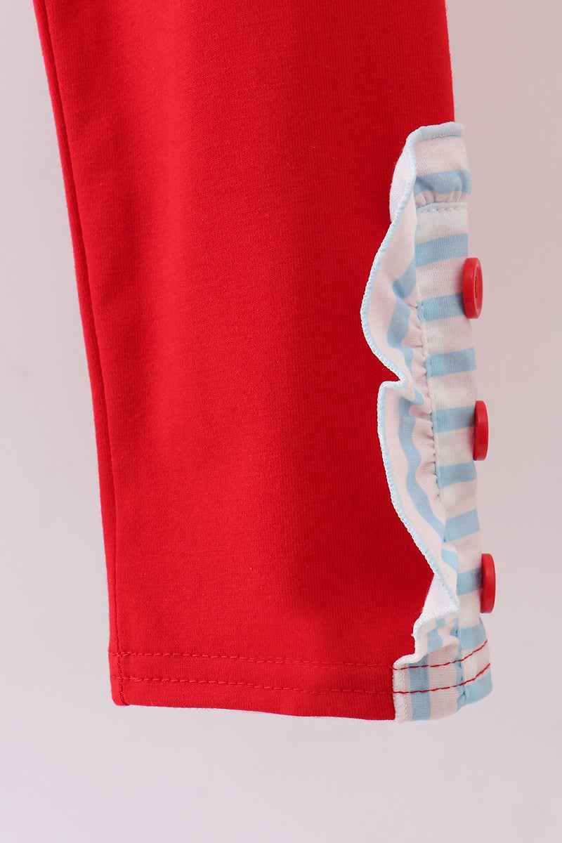 Blue stripe sports ruffle pants set