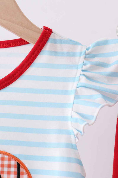 Blue stripe sports ruffle pants set