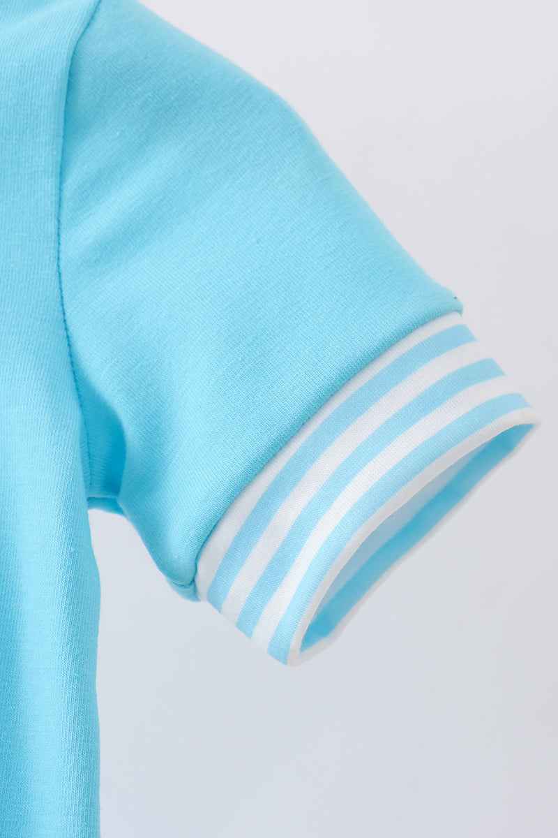 Blue character smocked romper