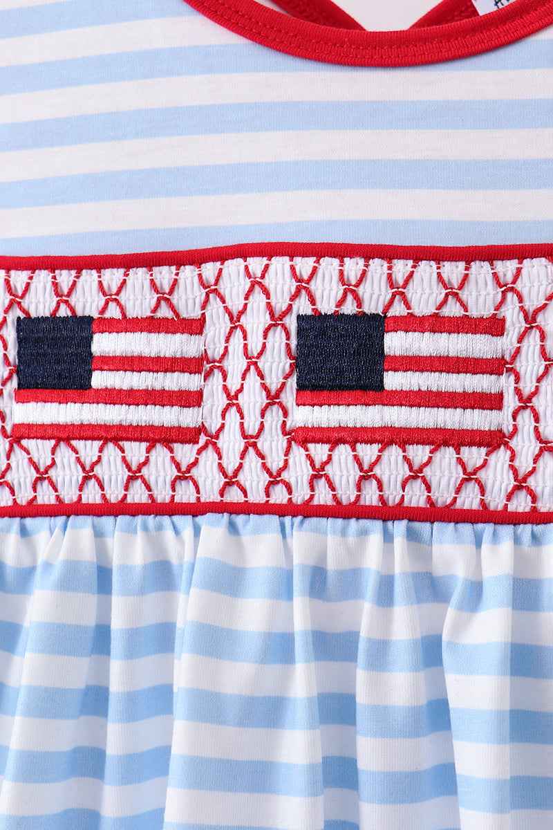Red flag stripe ruffle shorts set