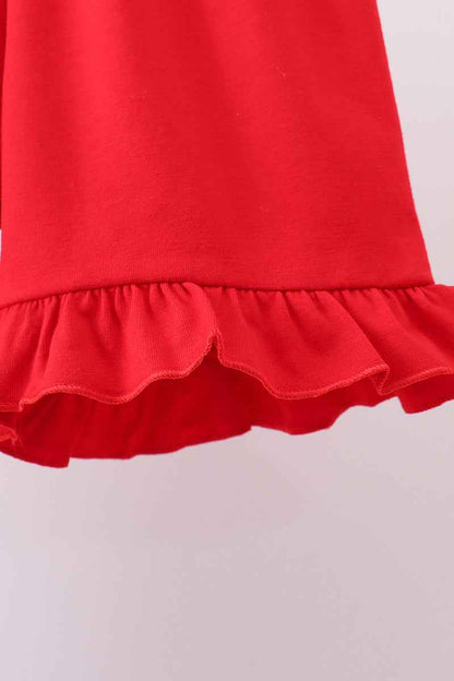 Red flag stripe ruffle shorts set