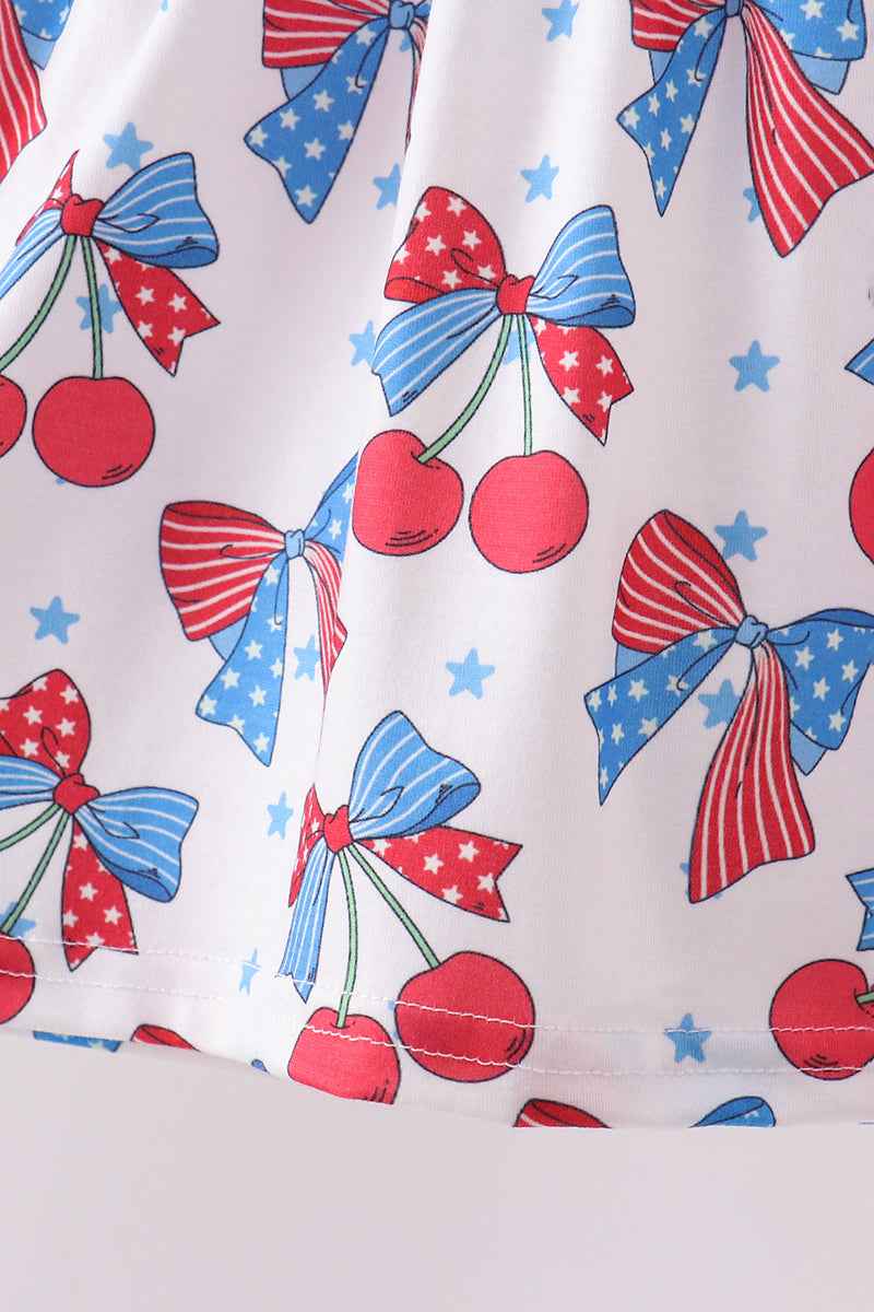Red cherry bow ruffle shorts set