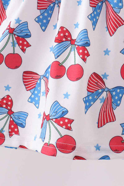 Red cherry bow ruffle shorts set