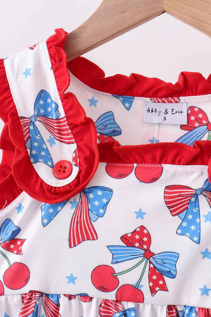Red cherry bow ruffle shorts set