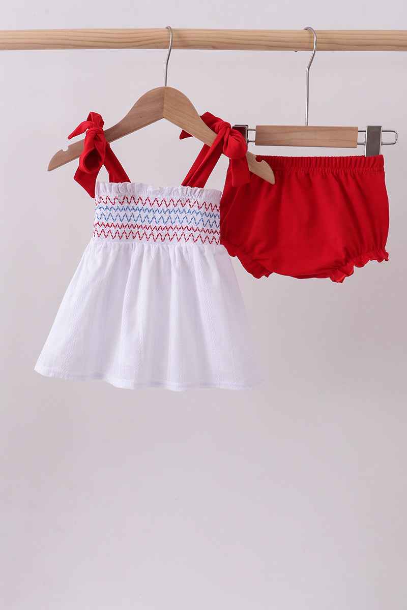 White smocked jacquard bloomer set