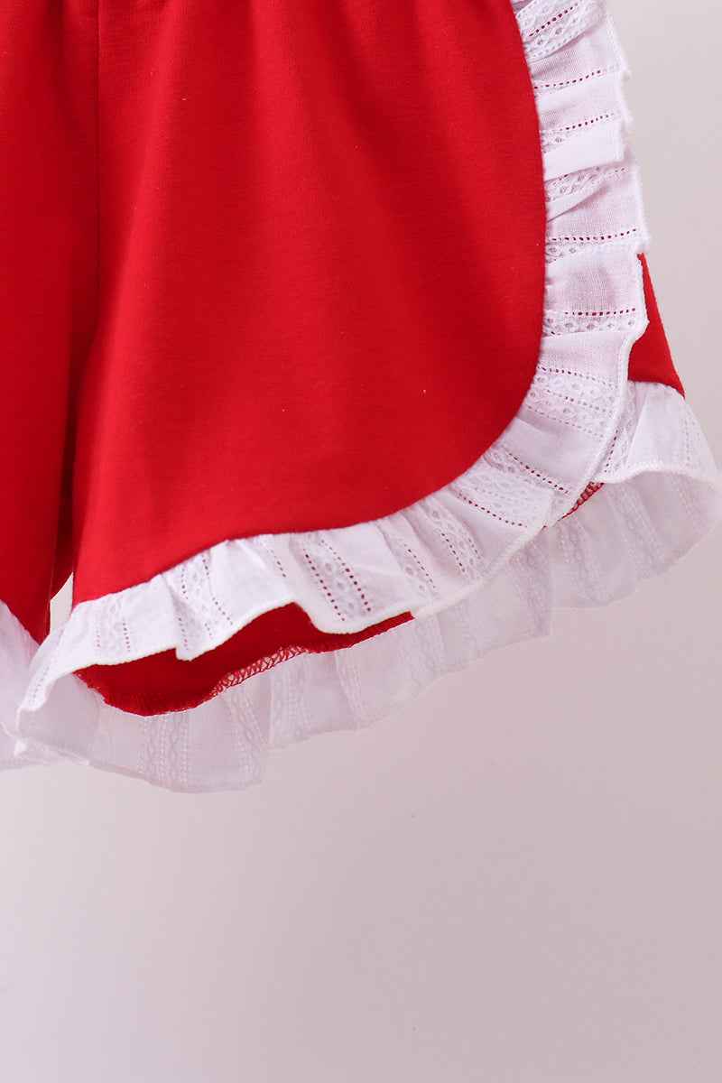 White smocked jacquard ruffle shorts set