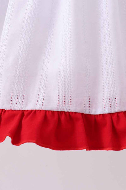 White smocked jacquard ruffle dress