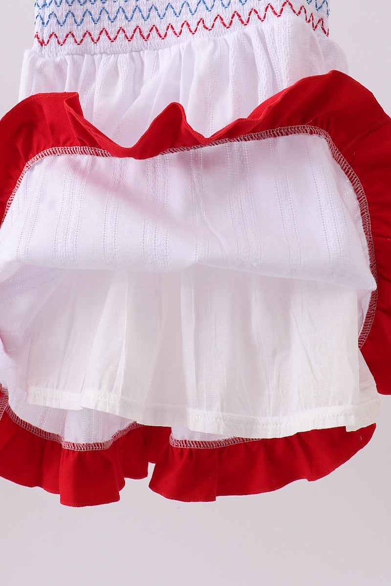 White smocked jacquard ruffle dress