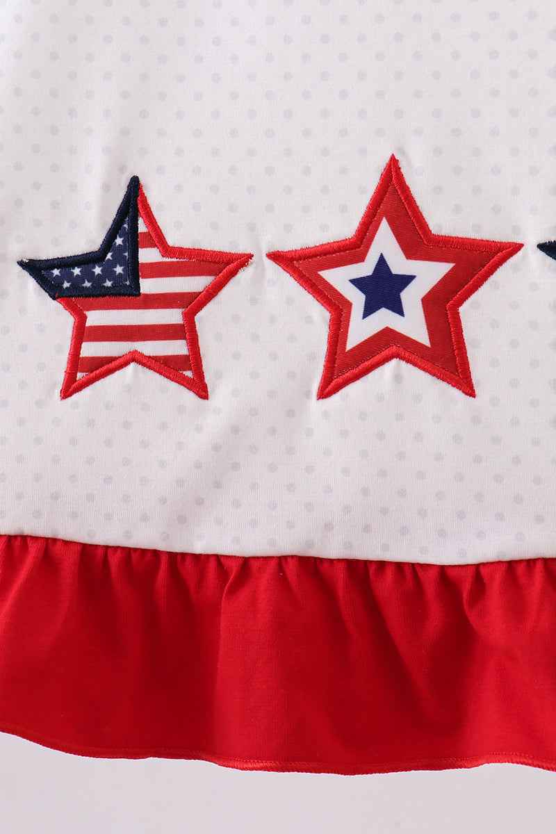 Red star applique ruffle dress